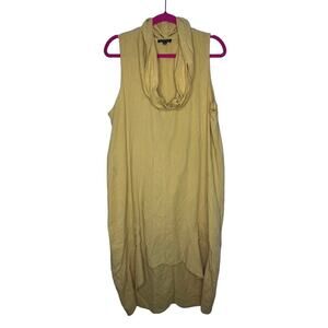 For Cynthia Mustard Yellow Linen HiLo Cowl Neck Lagenlook Sleeveless Dress XL